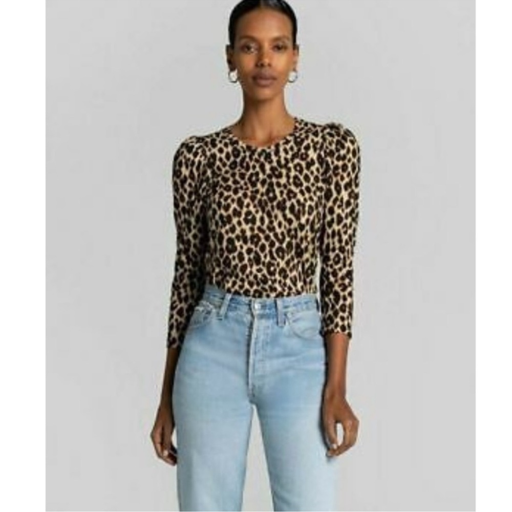 A.L.C. Karlie Leopard Print Long Sleeve Top Size M - image 1